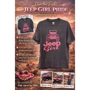Gildan Jeep Girl Graphic T-Shirt Gray Pink Off-Road Heavy Cotton Womens Large
